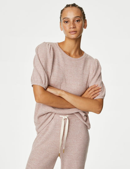 Kısa Kollu Waffle Pijama Üstü