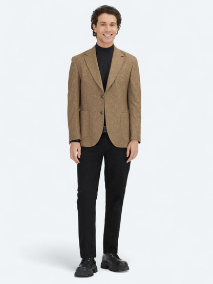 Kahverengi Baskılı Modern Fit Örme Ceket