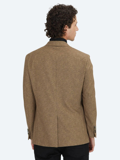 Kahverengi Baskılı Modern Fit Örme Ceket