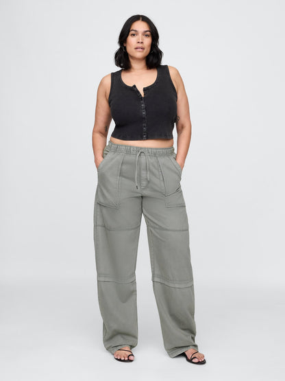 Haki Mid Rise Easy Utility Barrel Pantolon
