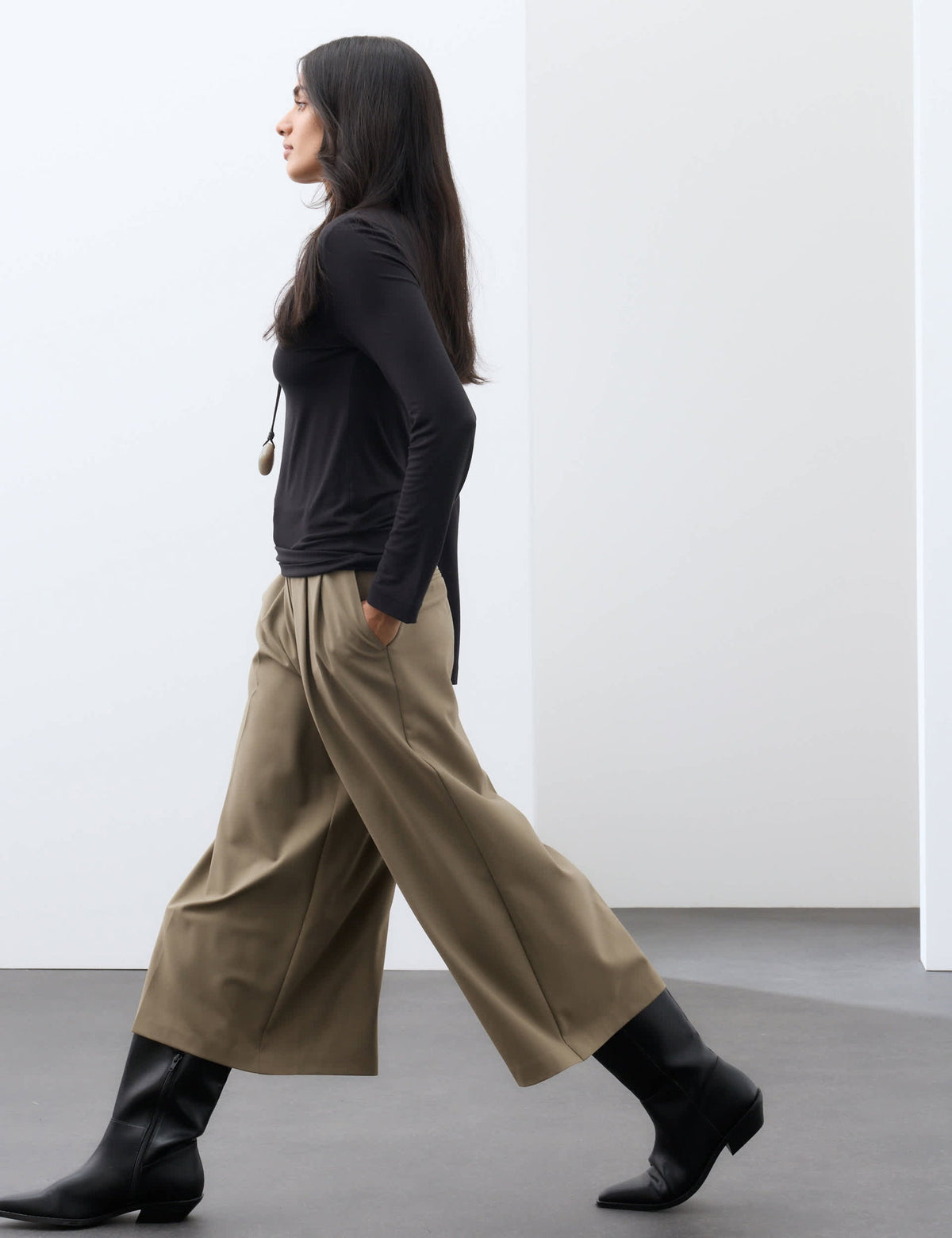 Yüksek Bel Wide Leg Culotte Pantolon