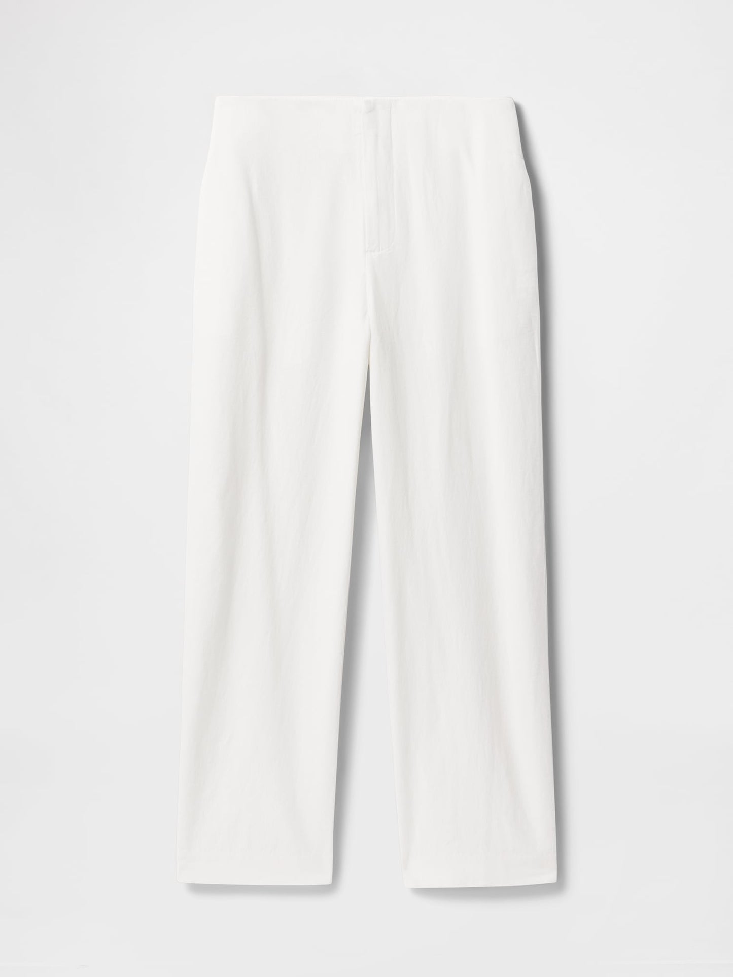 Beyaz Keten Karışımı Relaxed Straight Ankle Pantolon