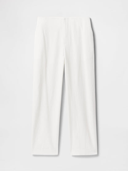 Beyaz Keten Karışımı Relaxed Straight Ankle Pantolon
