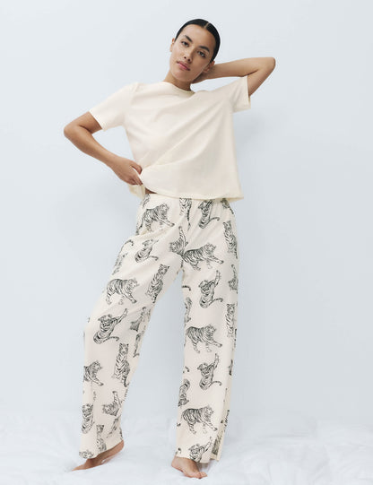 Saf Pamuklu Baskılı Pijama Takımı