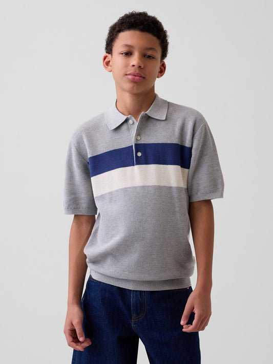 Gri Relaxed Stripe Polo Triko T-shirt