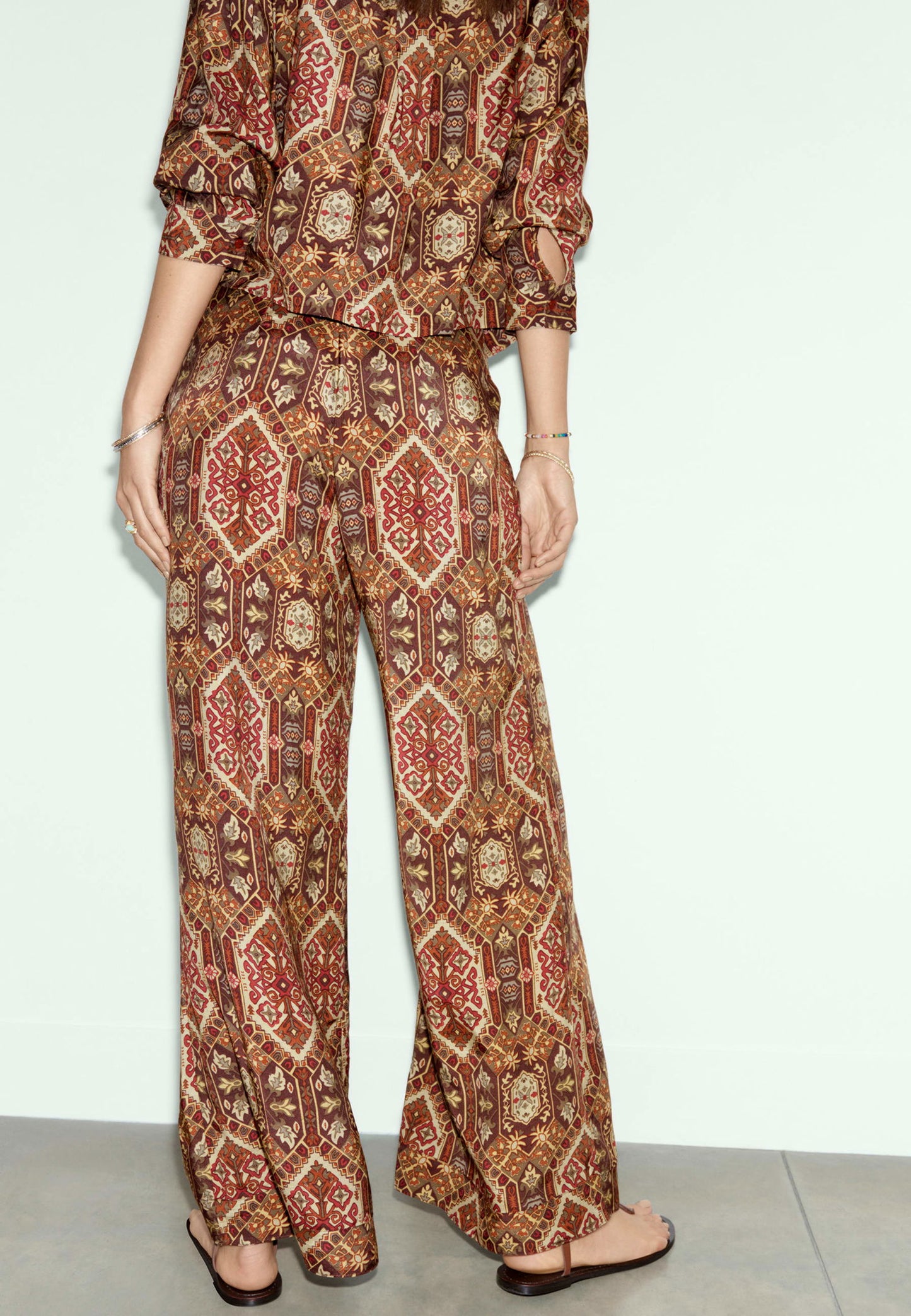 Desenli Wide Leg Pantolon