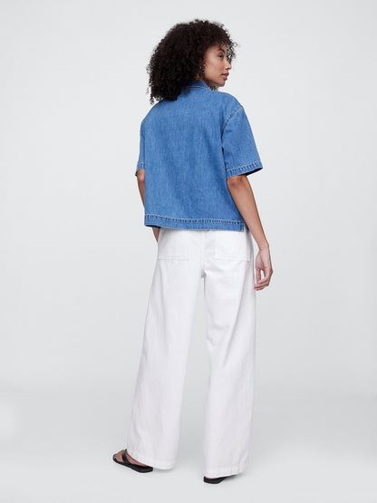 Beyaz Pull-on Wide Leg Jean Pantolon