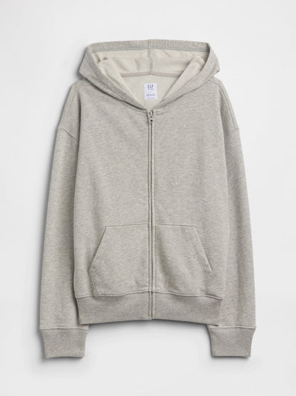 Gri Relaxed Fransız Havlu Kumaş Fermuarlı Sweatshirt