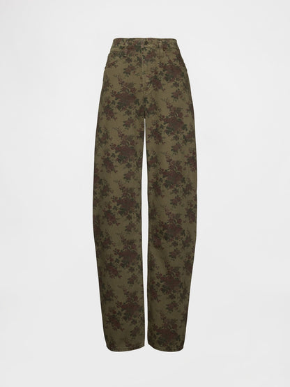 Haki High Rise Barrel Jean Pantolon