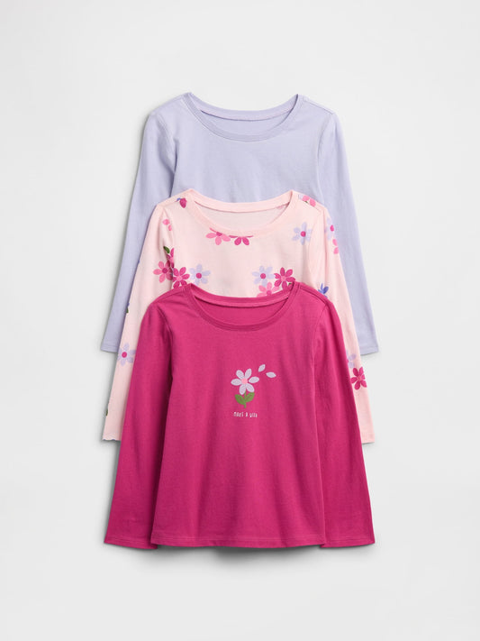 Pembe 3'lü Bisiklet Yaka T-shirt Seti
