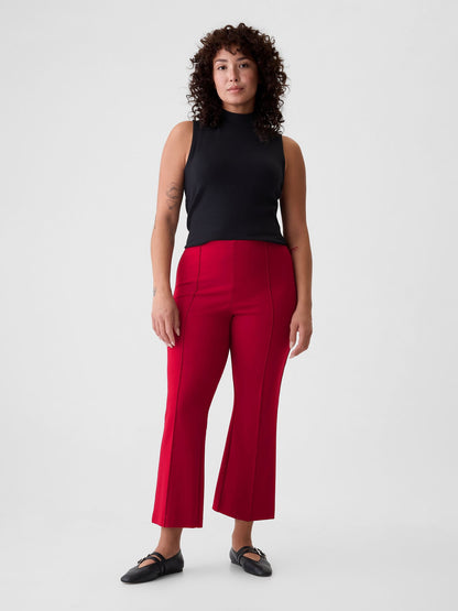 Kırmızı High Rise Double Knit Crop Kick Pantolon