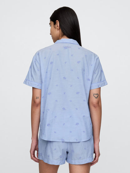 Mavi Işlemeli Pijama Üstü