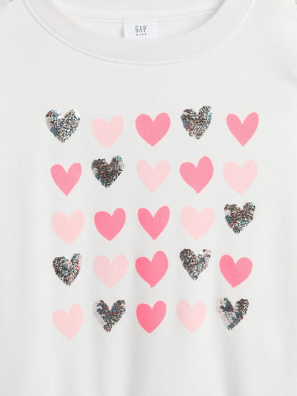 Beyaz Oversized Wedge Flippy-sequin Grafik Baskılı Sweatshirt