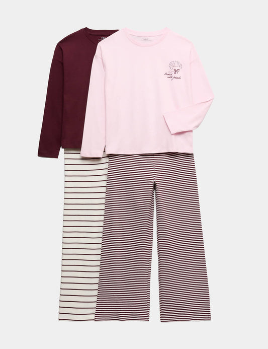 2'li Çizgili Desenli Pijama Seti