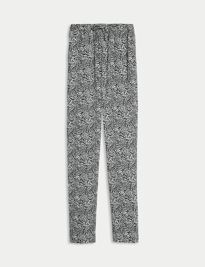 %100 Twill Pamuklu Desenli Yüksek Bel Dar Paça Pantolon