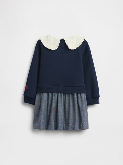 Lacivert Ruffle Yaka Sweatshirt Elbise