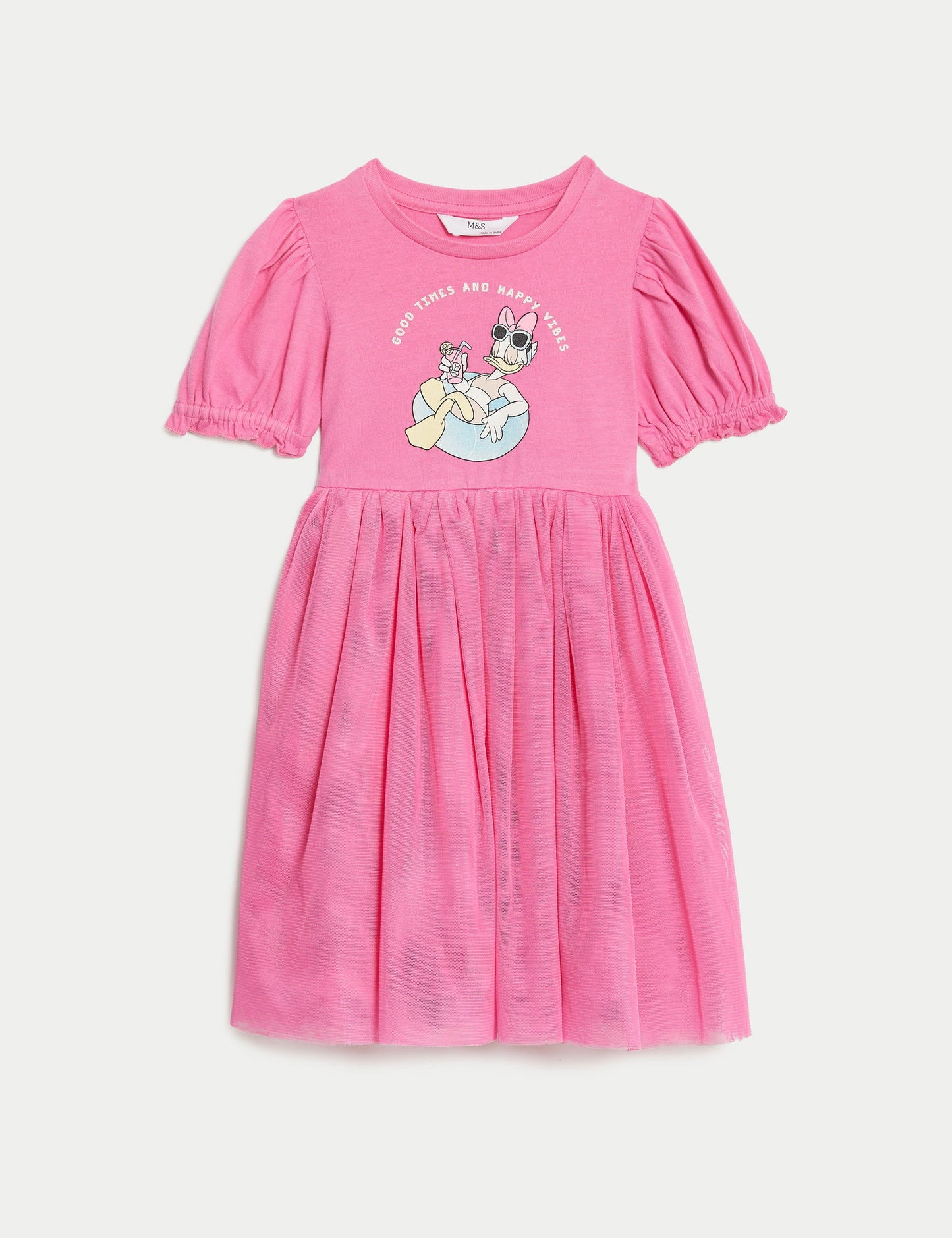Saf Pamuklu Kısa Kollu Disney™ Daisy Duck Elbise (2-7 Yaş)
