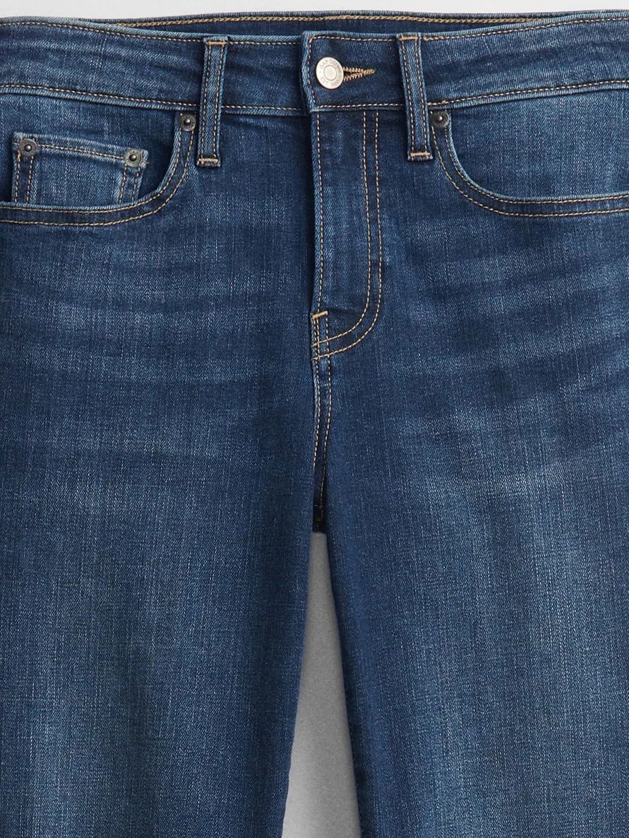 Koyu Mavi Mid Rise Straight Leg Jean Pantolon