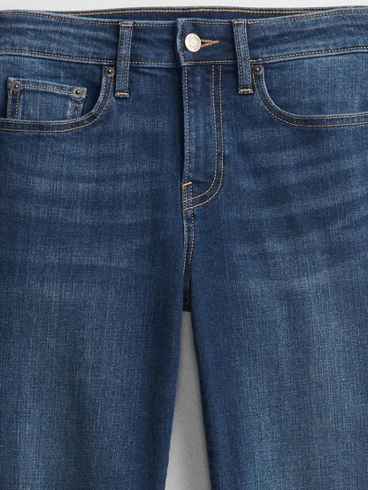 Koyu Mavi Mid Rise Straight Leg Jean Pantolon