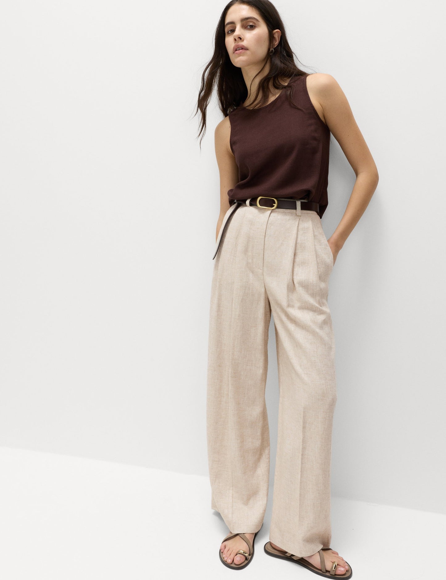 Keten Karışımlı Wide Leg Pantolon