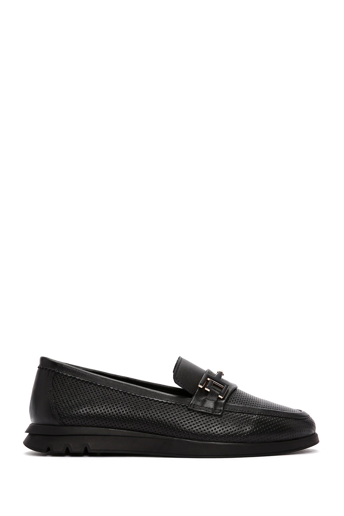 Kadın Siyah Tokalı Deri Comfort Loafer