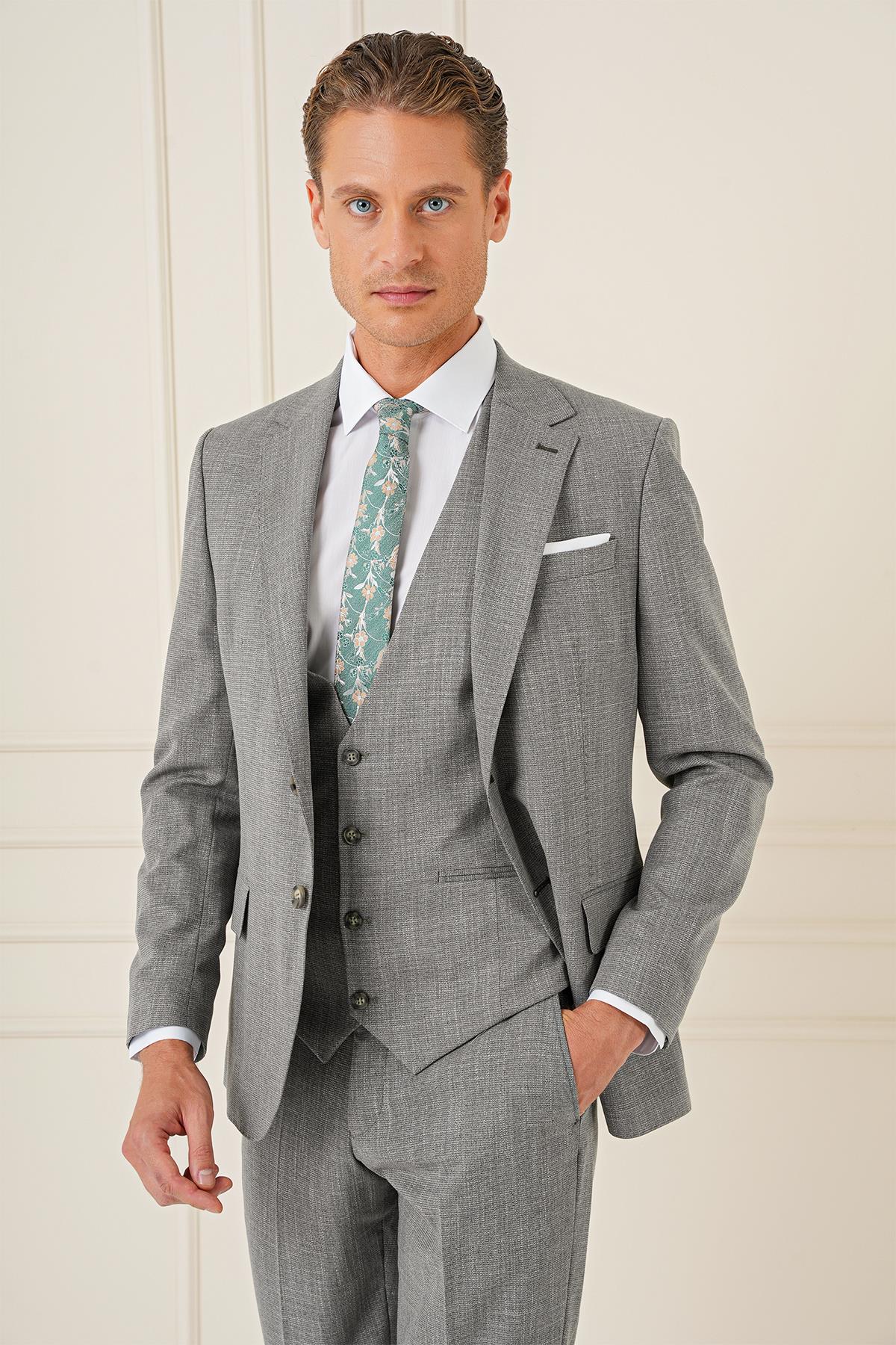 Tk 902 Slim Fit Haki Klasik Takım Elbise