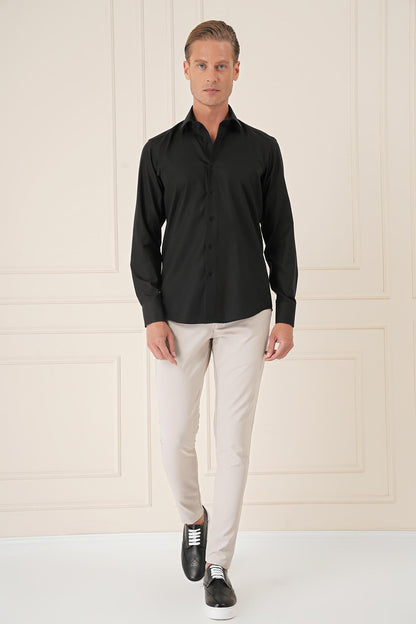 Gk 735 Slim Fit Siyah Klasik Gömlek