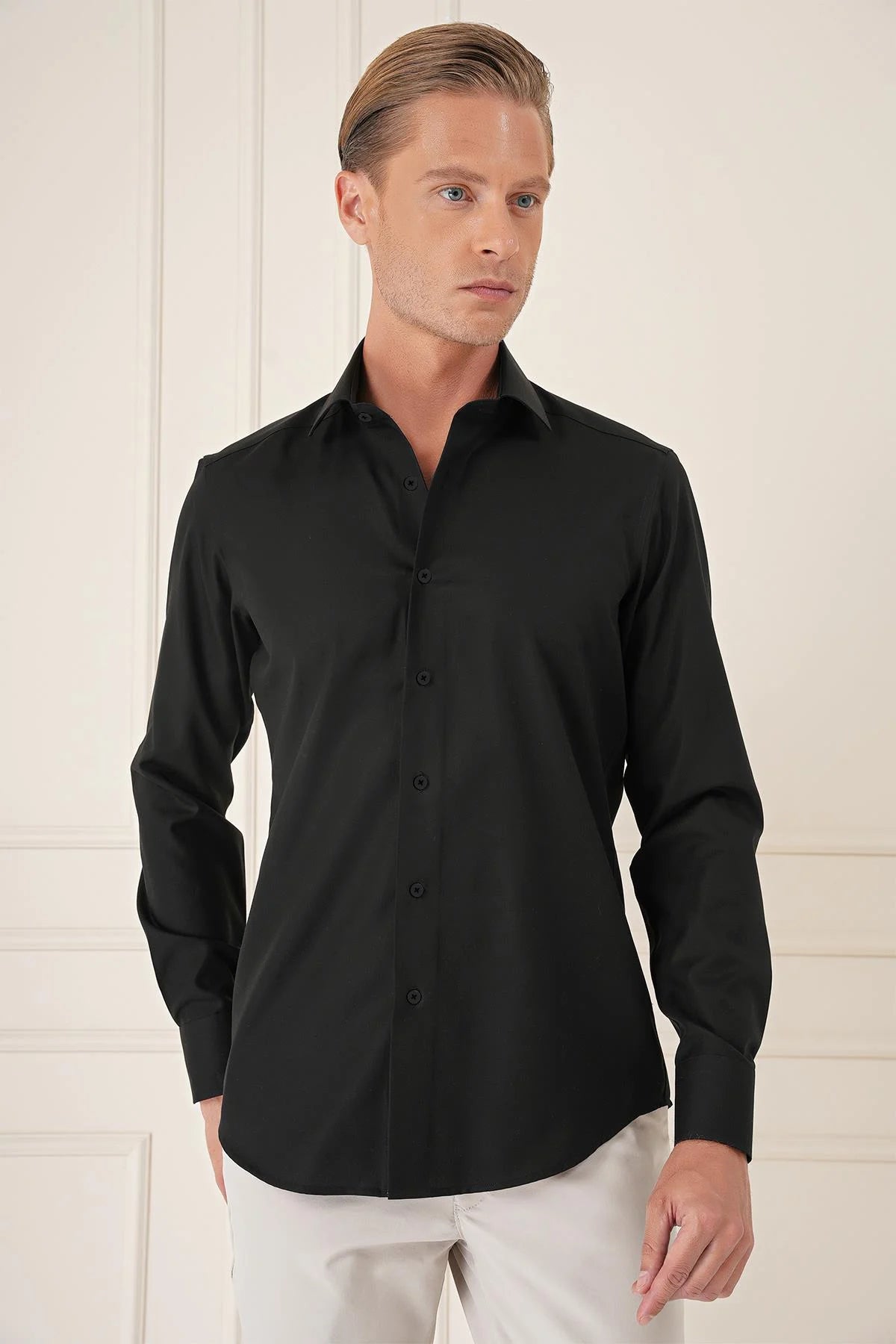 Gk 735 Slim Fit Siyah Klasik Gömlek