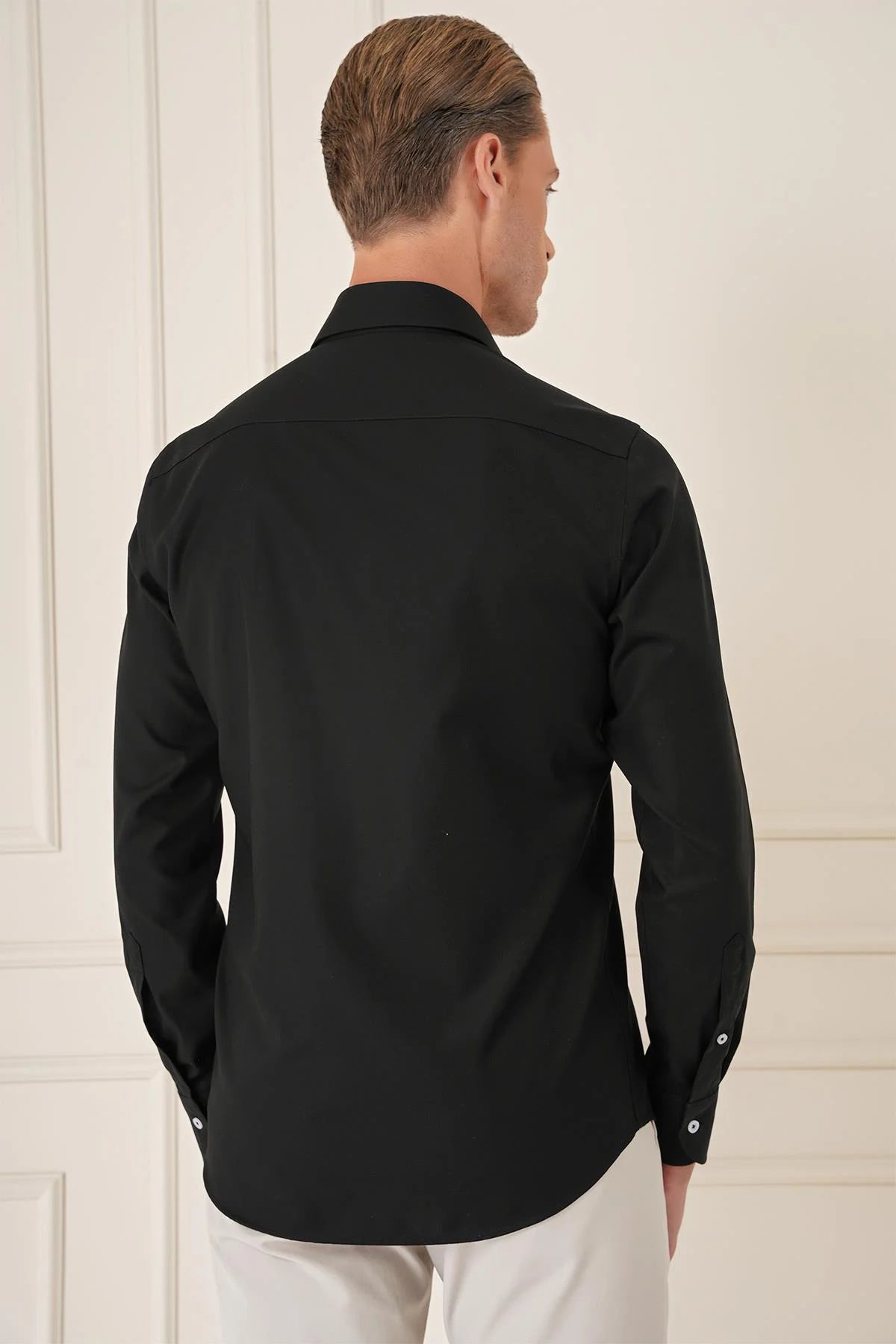 Gk 735 Slim Fit Siyah Klasik Gömlek