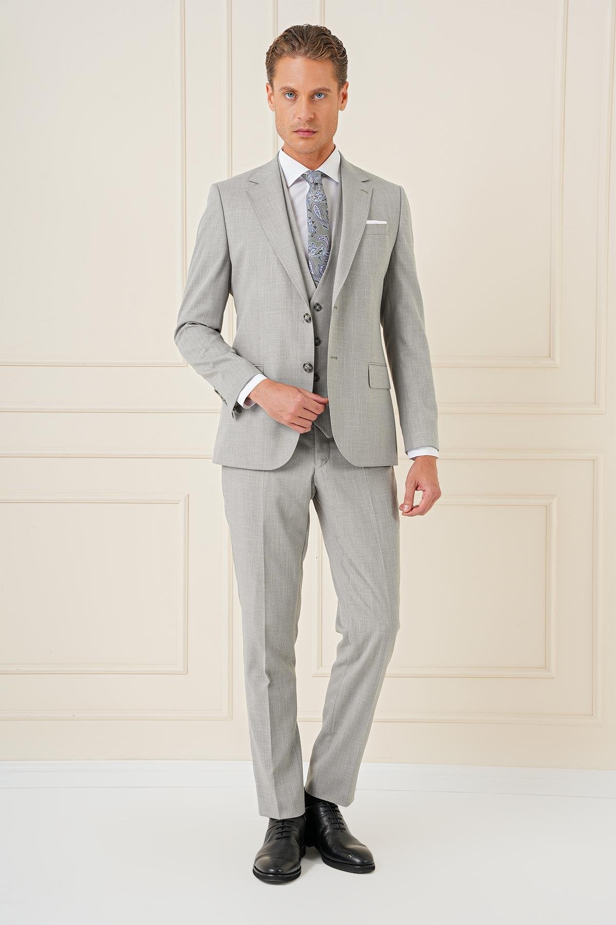 Tk 902 Slim Fit Gri Klasik Takım Elbise