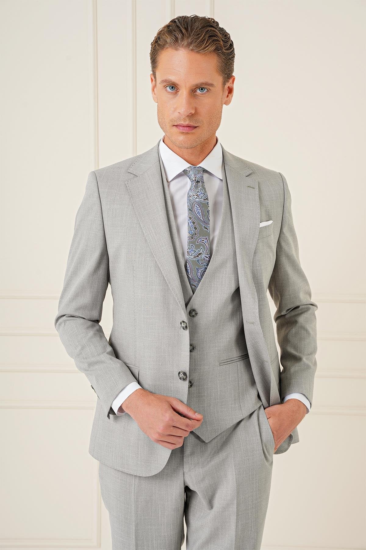 Tk 902 Slim Fit Gri Klasik Takım Elbise