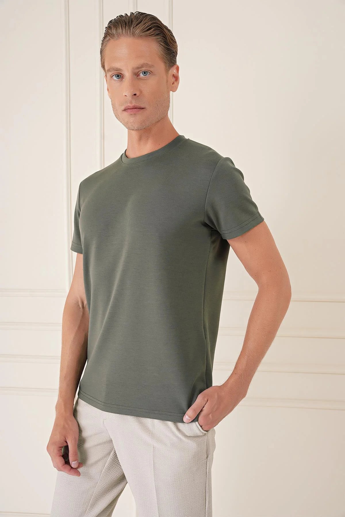 Ts 885 Slim Fit Haki Spor T-shirt