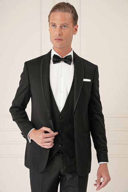 078 Slim Fit Siyah Black Takım Elbise