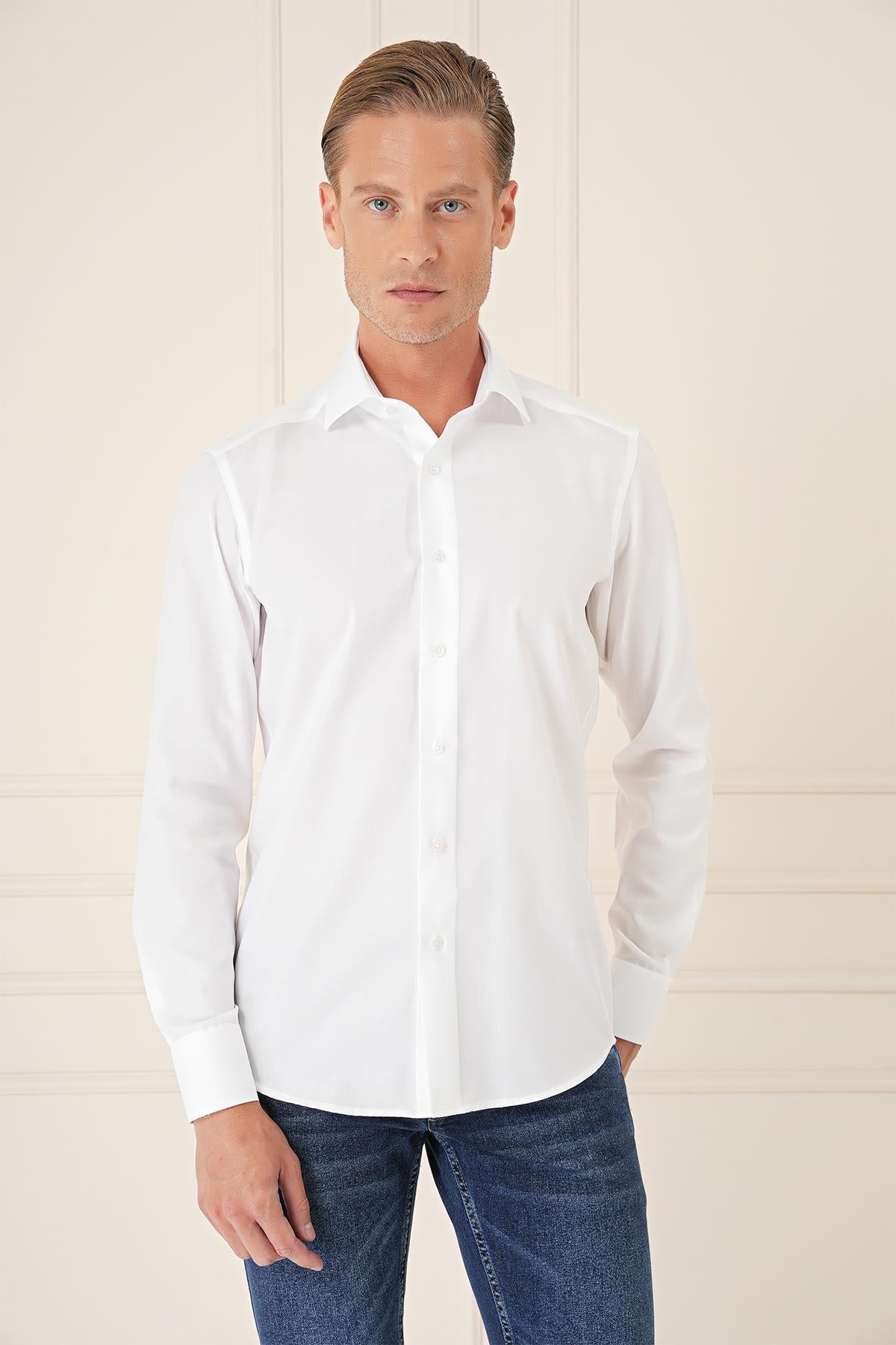Gk 735 Slim Fit Beyaz Klasik Gömlek