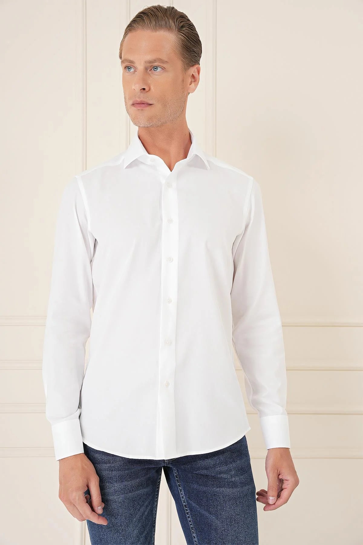 Gk 735 Slim Fit Beyaz Klasik Gömlek