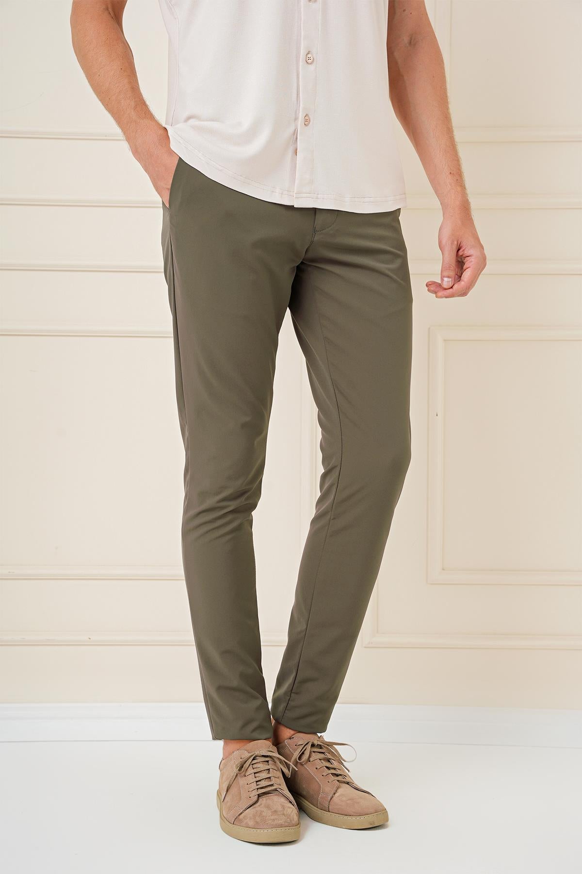 P 1144 Slim Fit Haki Klasik Pantolon