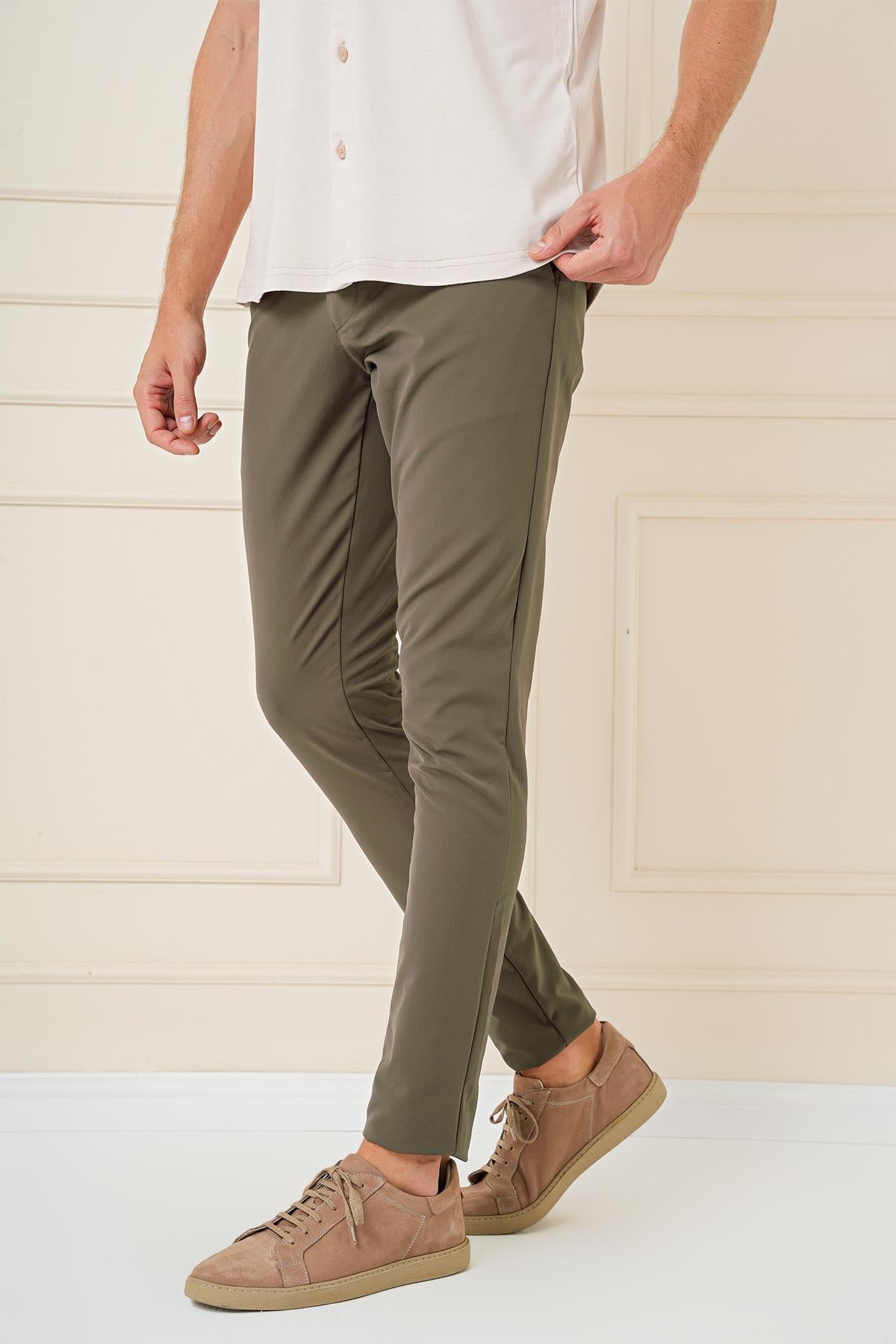 P 1144 Slim Fit Haki Klasik Pantolon