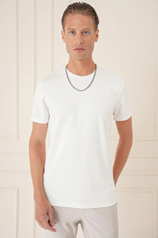 Ts 885 Slim Fit Ekru Spor T-shirt