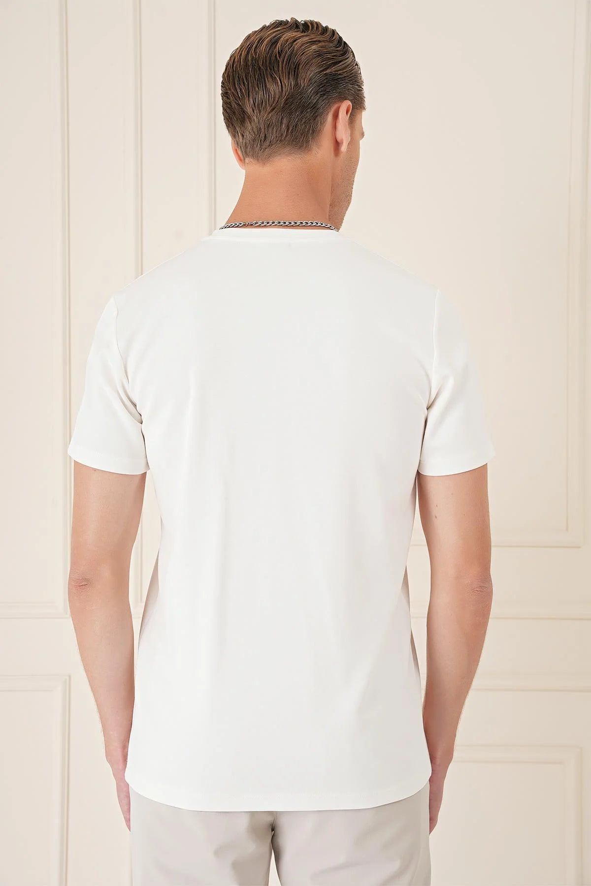 Ts 885 Slim Fit Ekru Spor T-shirt