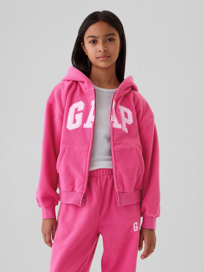 Pembe Gap Logo Fermuarlı Polar Fleece Sweatshirt