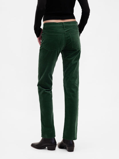 Yeşil Low Rise Kadife '90s Slim Pantolon