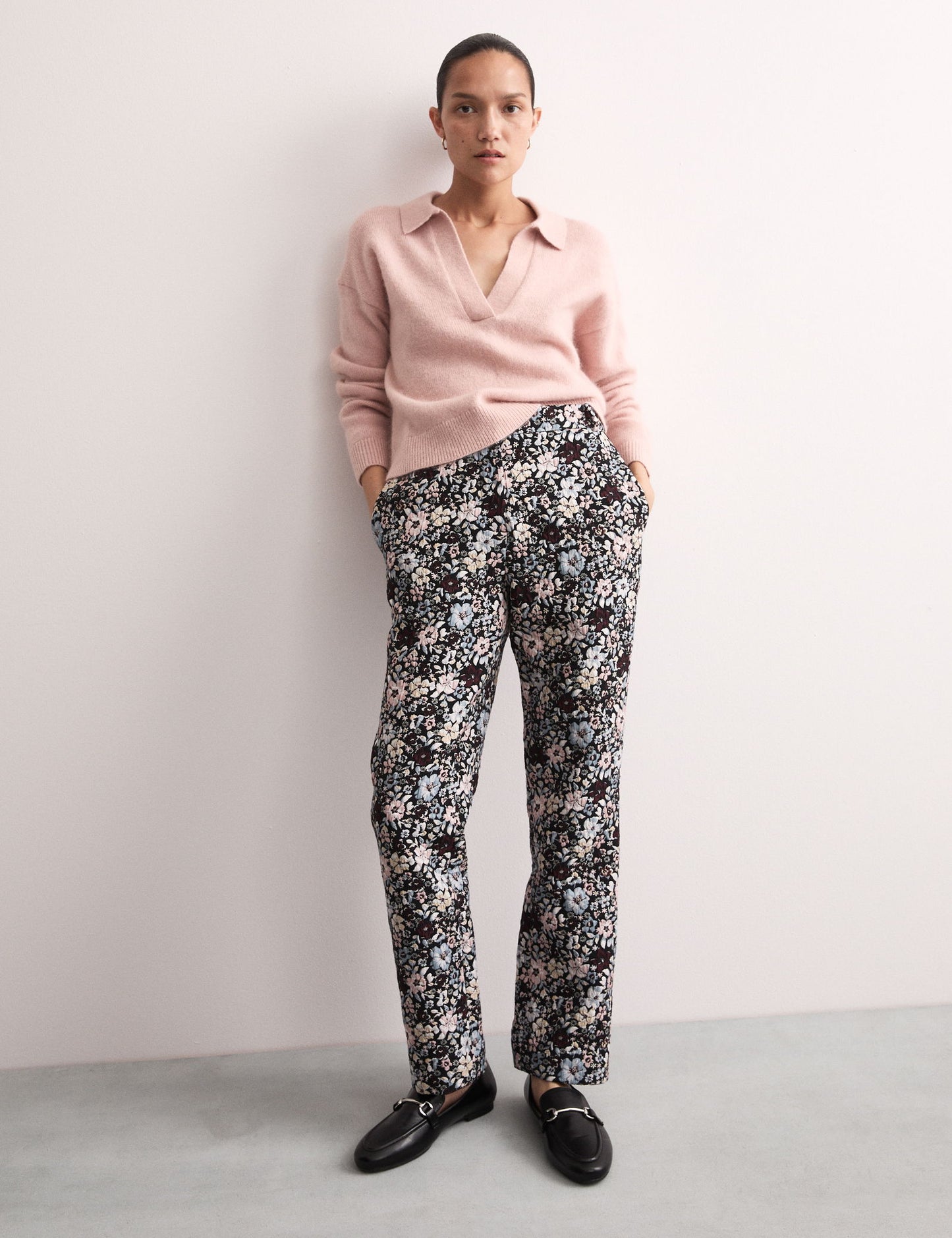 Çiçekli Jakarlı Straight Leg Pantolon