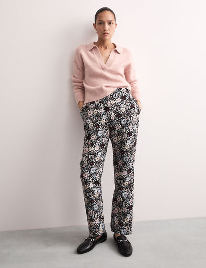 Çiçekli Jakarlı Straight Leg Pantolon