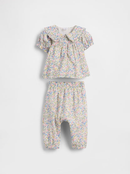 Çok Renkli Ruffle Puff-sleeve Outfit Set