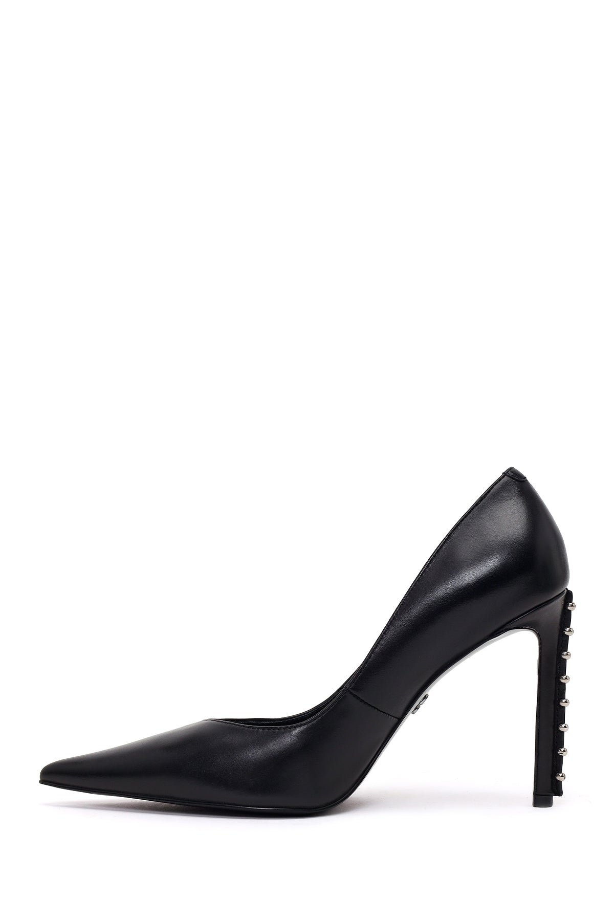 Kadın Siyah Taşlı Yüksek Ince Topuklu Deri Stiletto