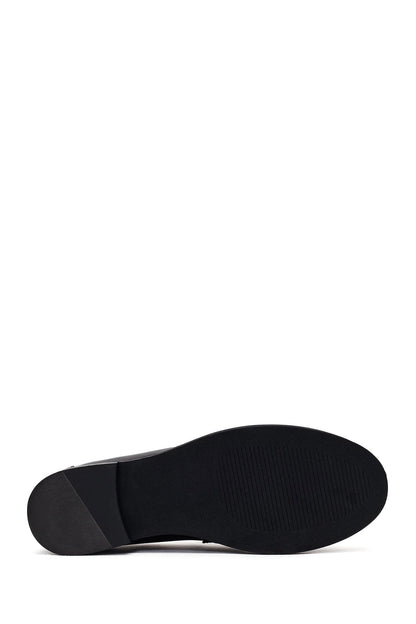 Kadın Siyah Deri Maskülen Loafer