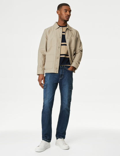 Saf Pamuklu Straight Fit Kargo Jean Pantolon