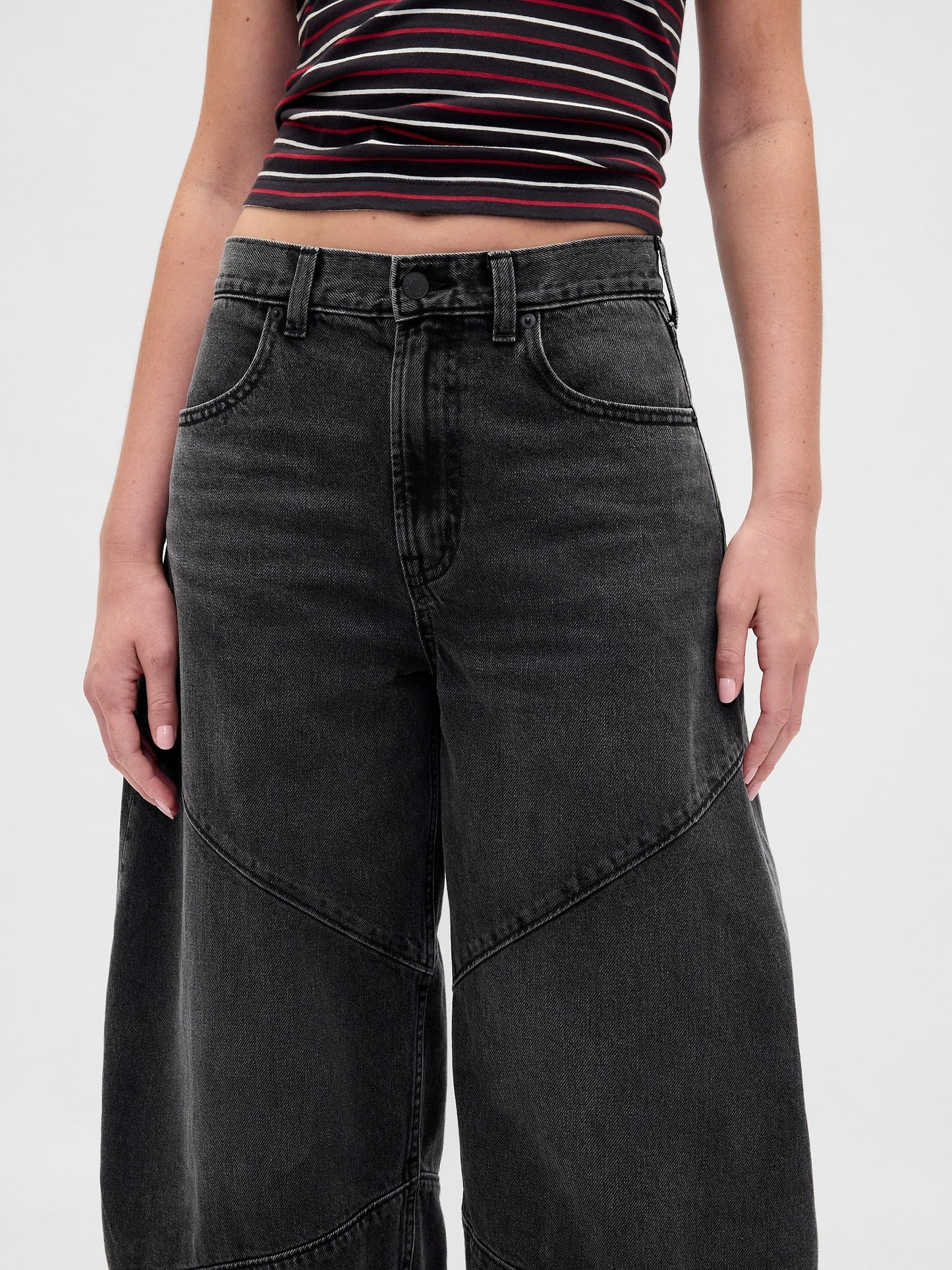 Siyah Stranger Things High Rise Seamed Horseshoe Jean Pantolon