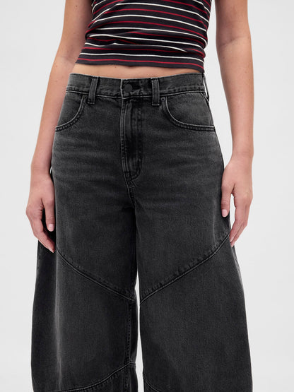 Siyah Stranger Things High Rise Seamed Horseshoe Jean Pantolon