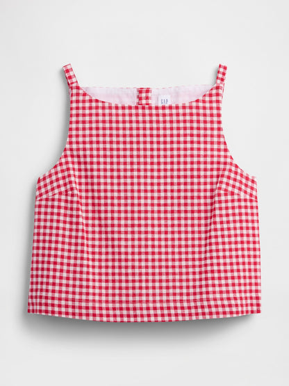 Kırmızı Keten Karışımlı Apron Bluz